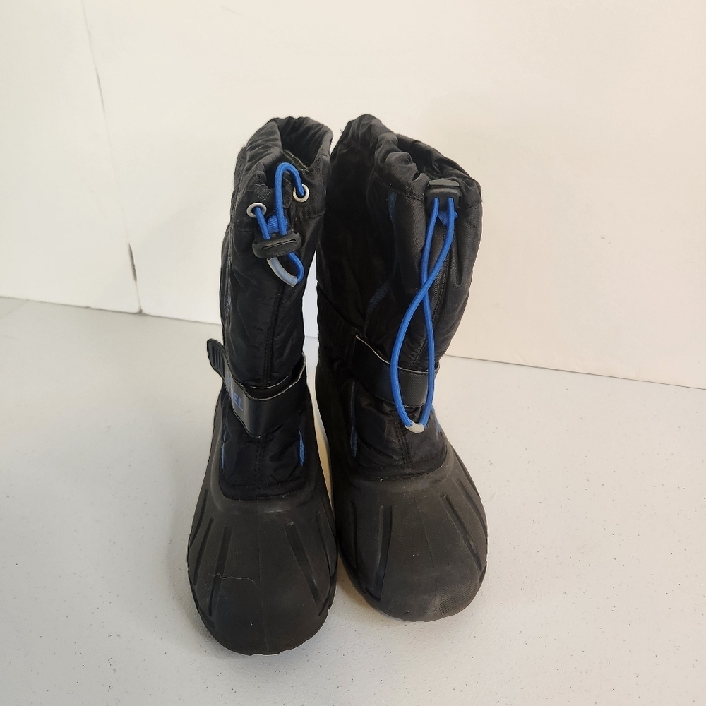 Sorel Unisex Kids Flurry TP Winter Boots Black Blue Bungee Cord Boys Size 5 - Picture 3 of 5